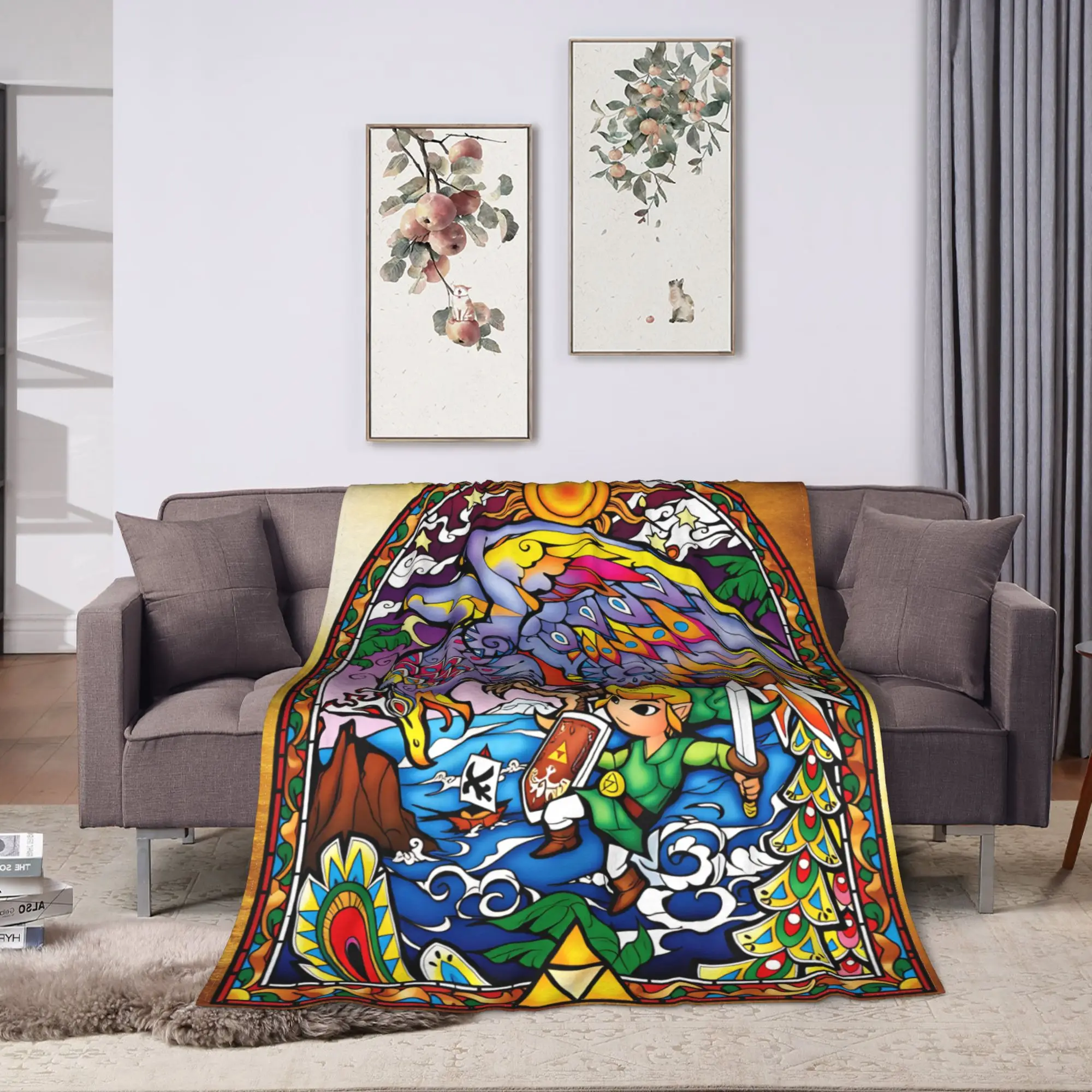 Soft Blanket Travel Z-Zeldas Green Hero Stained Glass Link Throw Blanket  Flannel Bedspread For Couch Bed Funny Sofa Bed Cover