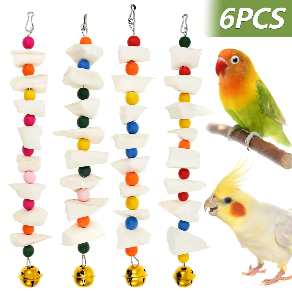 4-teiliges Vogel-Kauspielzeug Papageienschnabel-Schleifstein Sittich-Spielzeug mit Tintenfischknochen und Glocke Vogelkäfig-Zubehör Kleintierbedarf