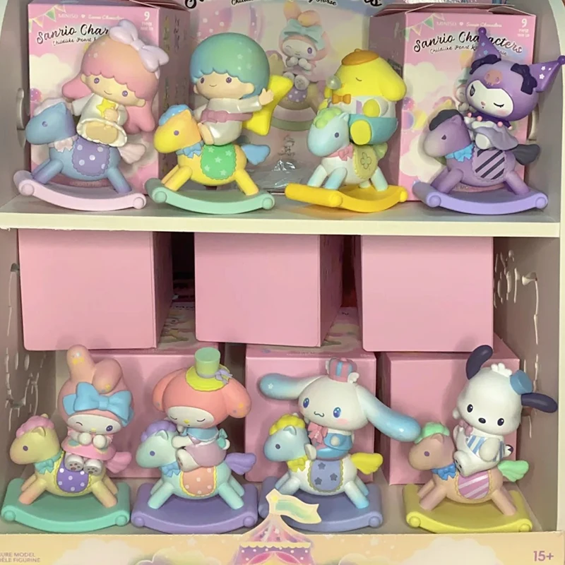 

Sanrio Childishness Rocking Horse Series Blind Box Melody Kuromi Pochacco Cinnamoroll Figurine Action Figures Blind Bag Kid Toys