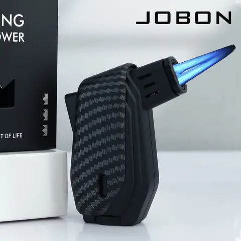 JOBON Mini briquet portable à gaz butane 360 °   Utiliser une torche à Jet de flamme bleue double forte, allume-cigare multifonction, réservoir de gaz visuel