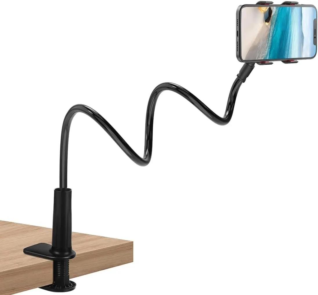 Phone Holder for Bed, Gooseneck Clip Adjustable Phone Stand - Universal 360 Flexible Mount for Bedside headboard  Clamp Bracket.