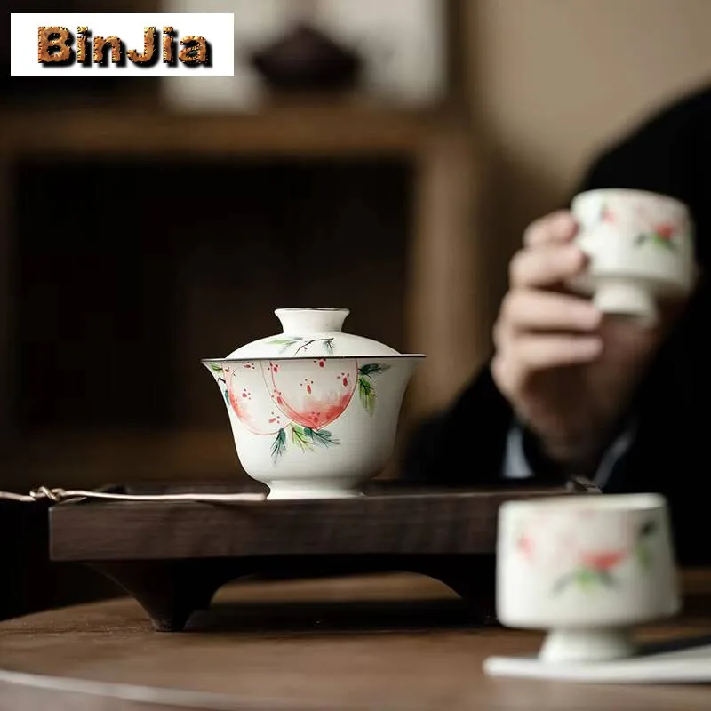 120 مللي رسمت باليد طول العمر الخوخ غايوان الرجعية مسحوق يين الشاي تورين صنع غطاء السلطانية خدمات روك مجموعة لوازم الديكور