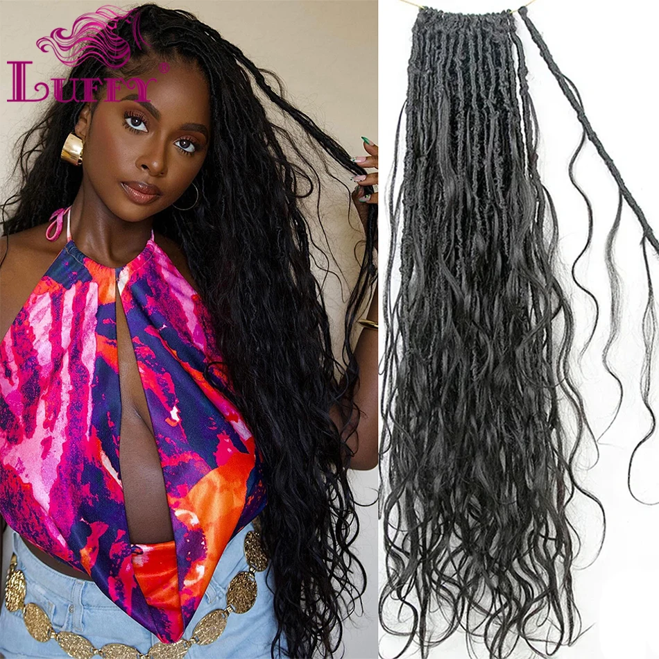 Human Hair Curls Boho Locs With Body Wave Crochet Hair Pre-Looped Goddess Locs Body Wave Ends For Women