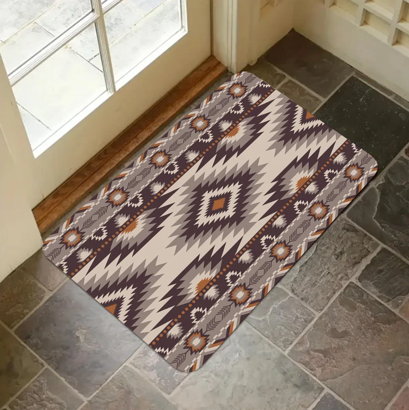 Indian Style Geometric Pattern Entryway Door Mat Carpet Rug Home Decoration Vintage Diamond Design Non-Slip Ethnic Floor Mat