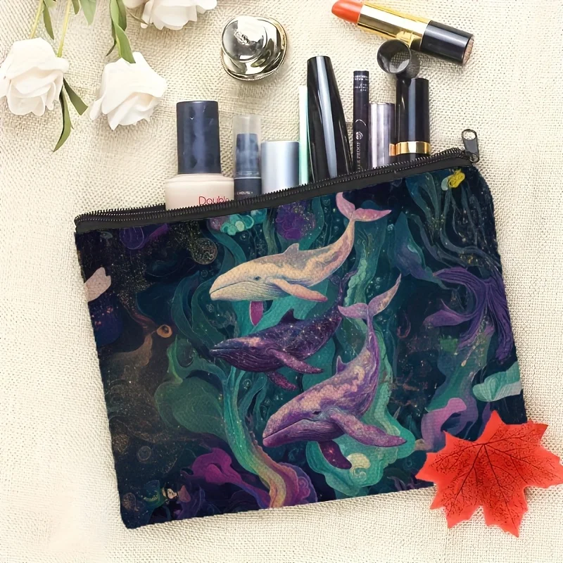 1 Piece of Dazzling Starry Sky Whale Design Makeup Bag - Multifunctional Zipper Pouch for Women, Perfect Travel Zipper Storage Bag, Fun Birthday Gift