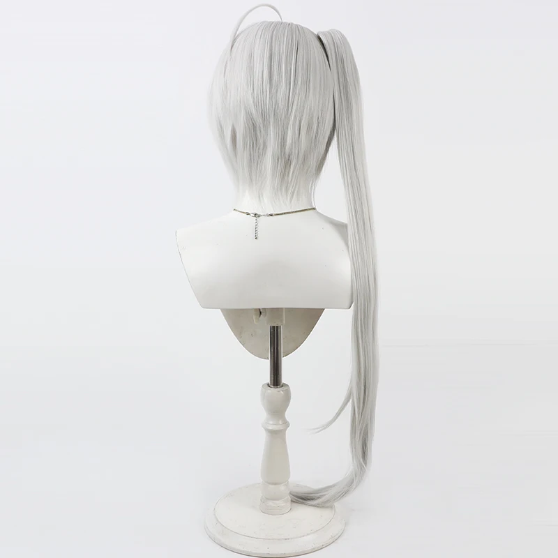 Biblioteca di Ruina Yan Vismok Parrucca Cosplay Anime Coda di cavallo lunga Resistente al calore Capelli grigi bianchi Puntelli per feste di Halloween per donne Ragazze