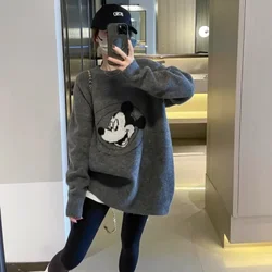 Disney Mickey Knitted Sweater Women's Autumn and Winter 2024 New Loose Knitted Sweater Women's Pajamas Warm Homewear Cartoon Top