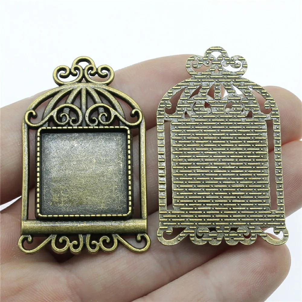 WYSIWYG 3pcs 20mm Inner Size Antique Bronze Antique Silver Color Birdcage Square Cabochon Base Setting For Jewelry Making