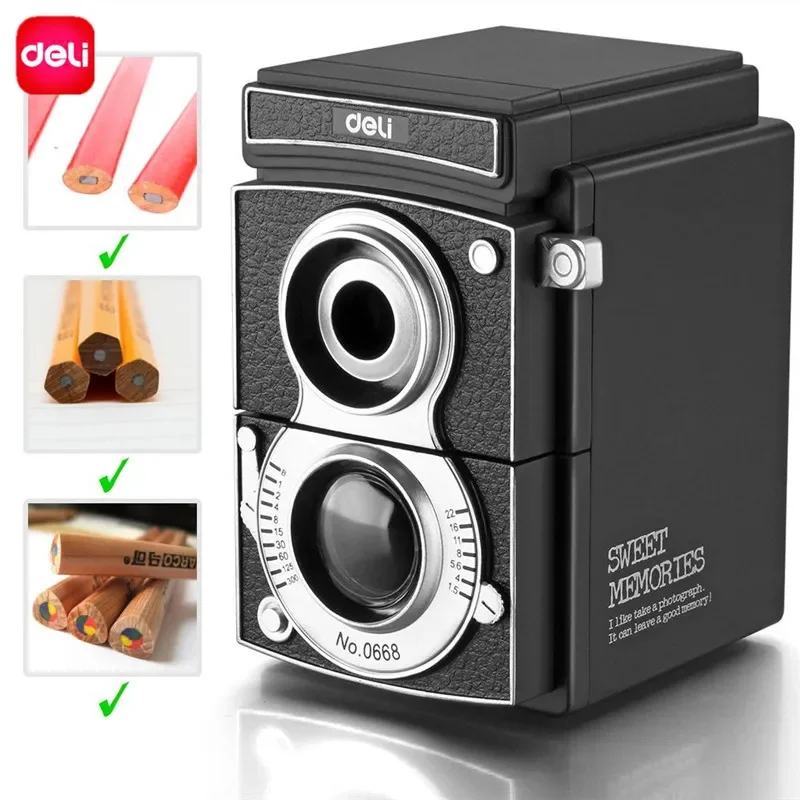 Deli Rotary Pencil Sharpener 6.5-12mm Adjustable Camera Sharpener Machine Stationery Pencil Cutter Knife Supplies