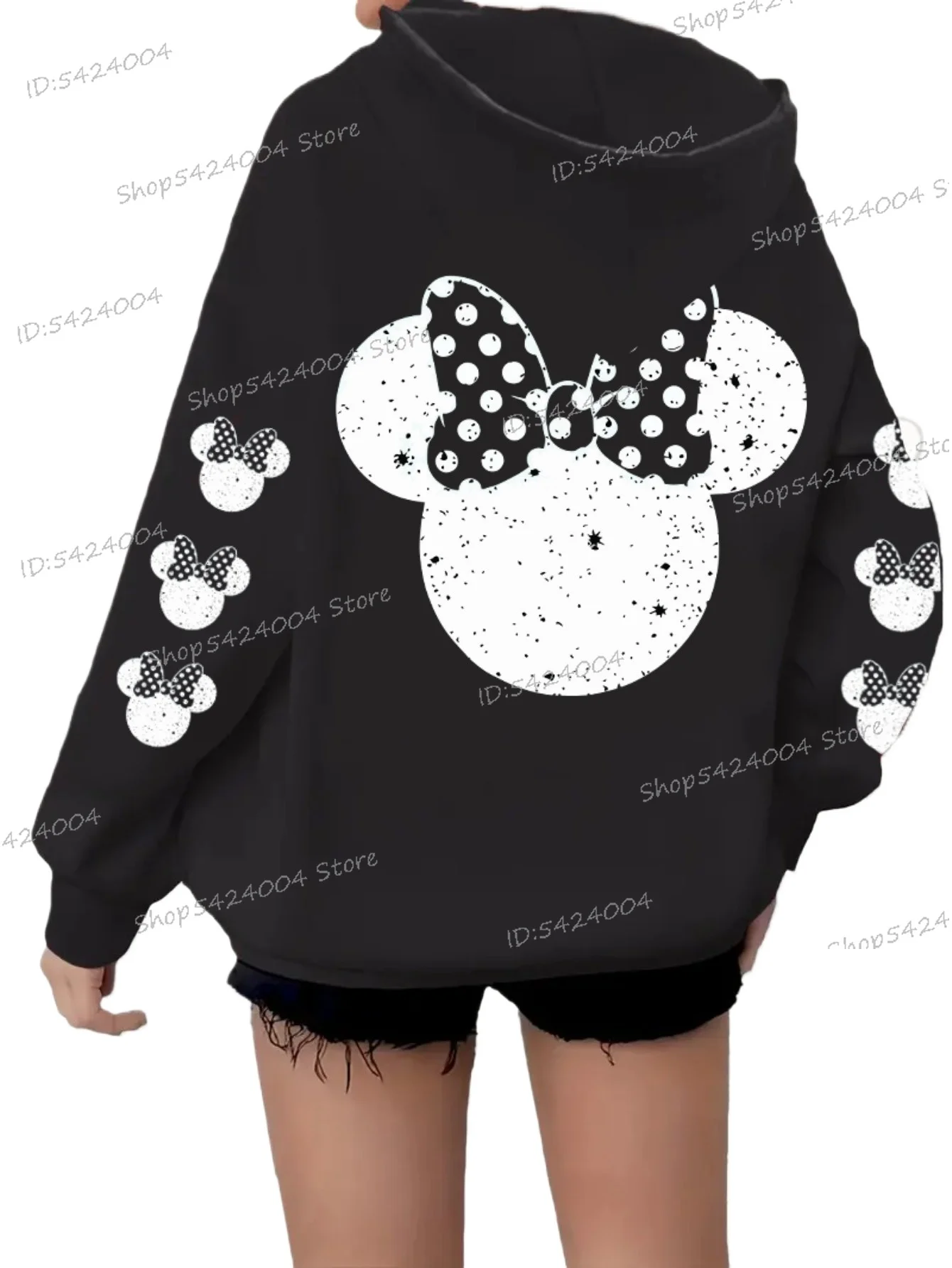 Minnie Mouse Print Hoodie with Pockets Stylish Pink Red Black Adult Casual Hoodies Autumn Winter Hooded Sweatshirt for Women Men