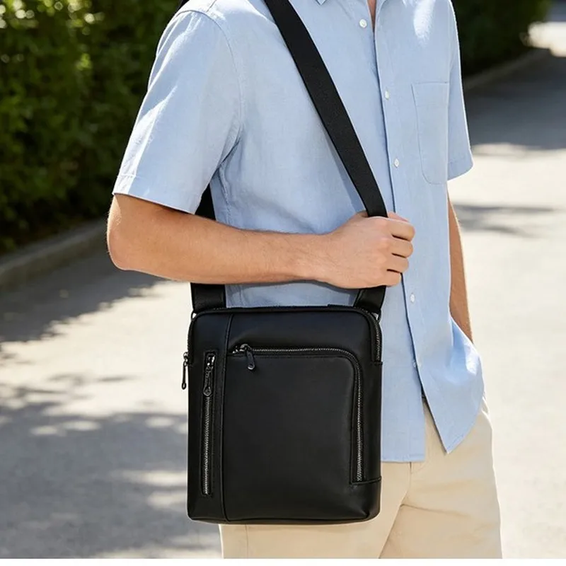 New high-end men's genuine leather crossbody bag, top layer cowhide vertical single shoulder bag large capacity messenger bag