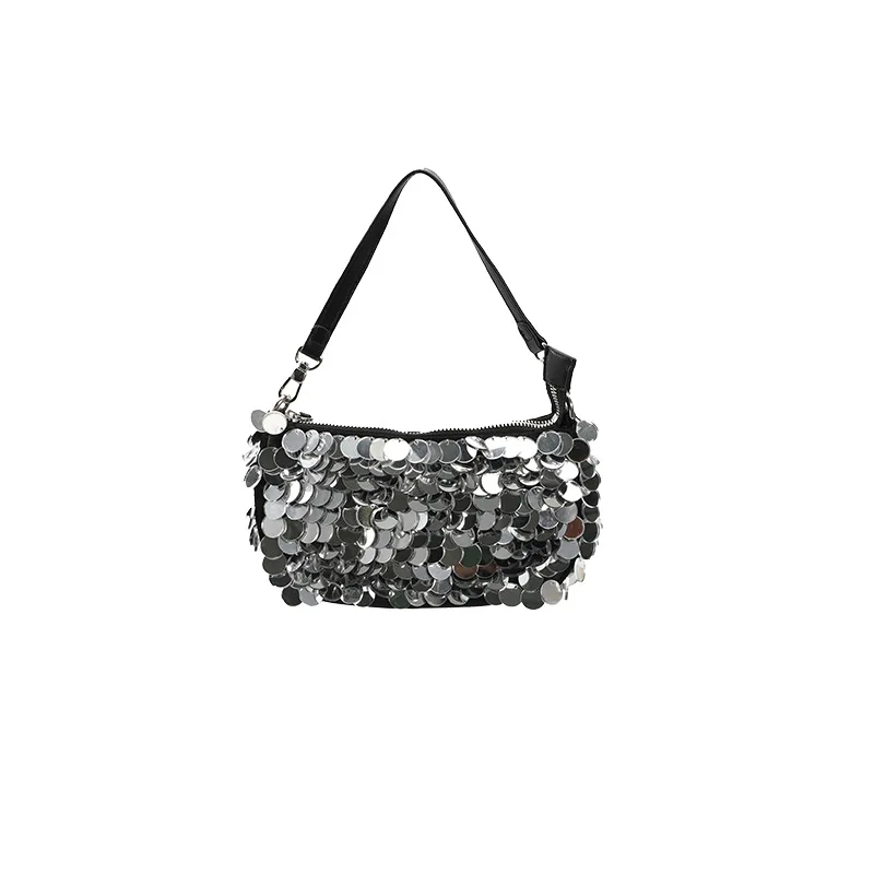 Women Bags Designer Silver Metal Sequins Chain Woven Bag Hollow Evening Bags Clutch Female Travel Holiday Shoulder Bag Handbag