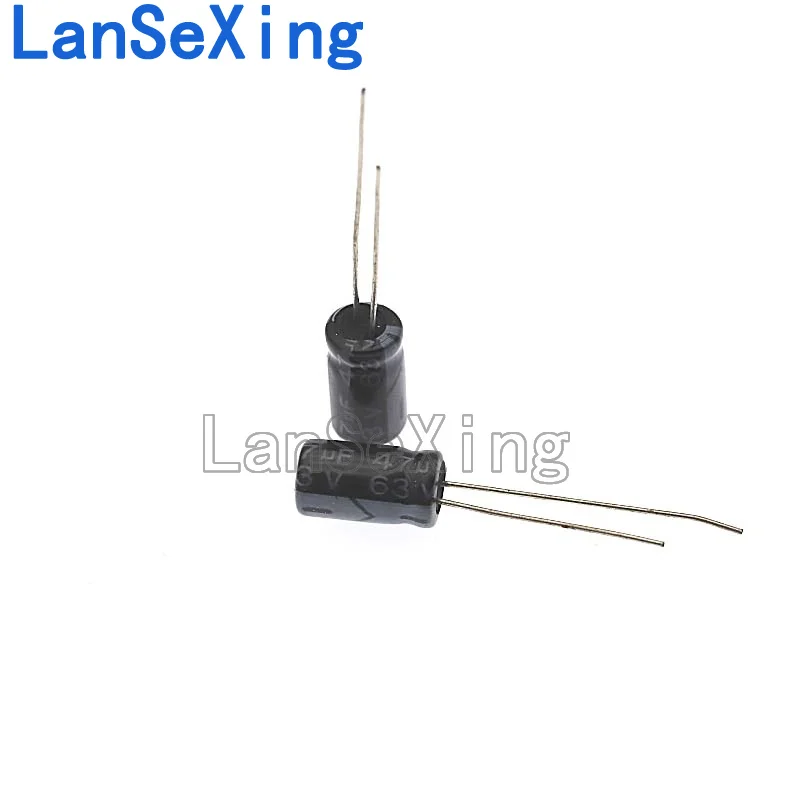 Capacitor eletrolítico de alumínio, volume 6X12, 63V, 47UF, 47UF