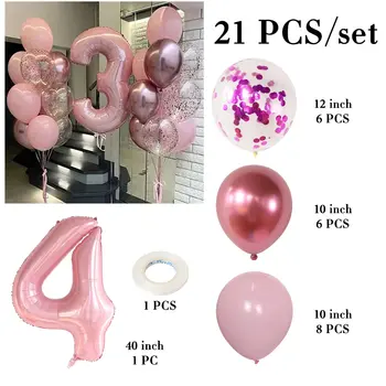 21個粉紅色40吋數字鋁箔乳膠氣球,生日快樂派對裝飾,適合兒童、女孩、寶寶,1、2、3、4、5、6、7、8、9歲用品 6 最佳銷售 3個氣球 - №3