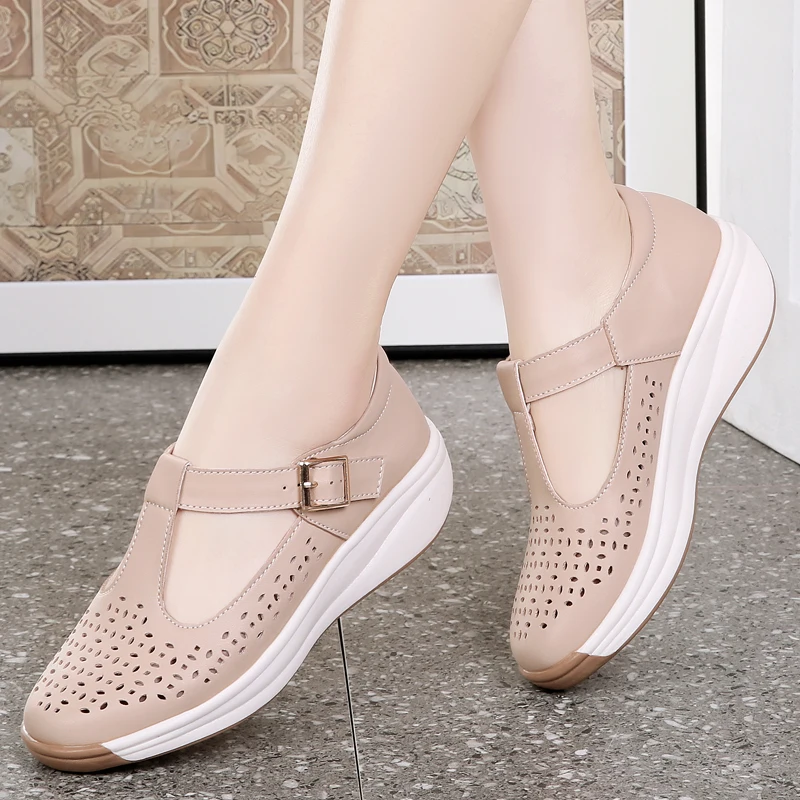 Microfiber Hollow Plus Size Women Sneakers Summer Wedges Heel Height 4.5cm Ladies Casual Shoes