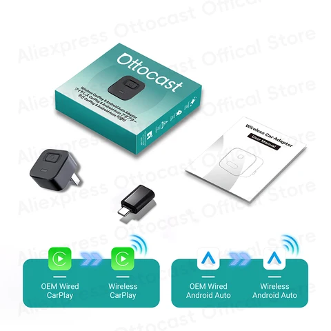 OTTOCAST Mini Dot Cube Беспроводной адаптер CarPlay Android Auto 2 в 1 USB AI Автомобильные аксессуары для Totoya VW Benz Chevrolet Hyundai