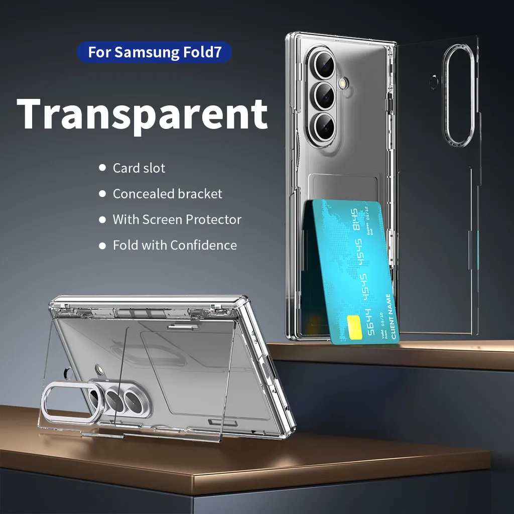 

Card Slot Phone Case For Samsung Galaxy Z Fold7 Fold 7 W26 Alloy Bracket Magnetic Hinge Protection Cover With Screen Protector