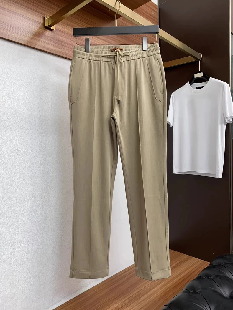 Italian Style Men's Casual Pants Straight Leg Wool Blend Fabric Simple Business Match Straight Tube Leisure Trousers