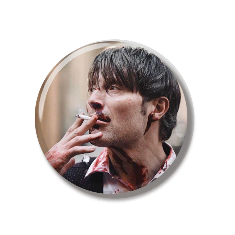 44MM Mads Mikkelsen Hannibal Face Pin Soft Button Pin Jewelry Creative Badge Cartoon Brooch Lapel Pin Bag Backpack Hat Decorate