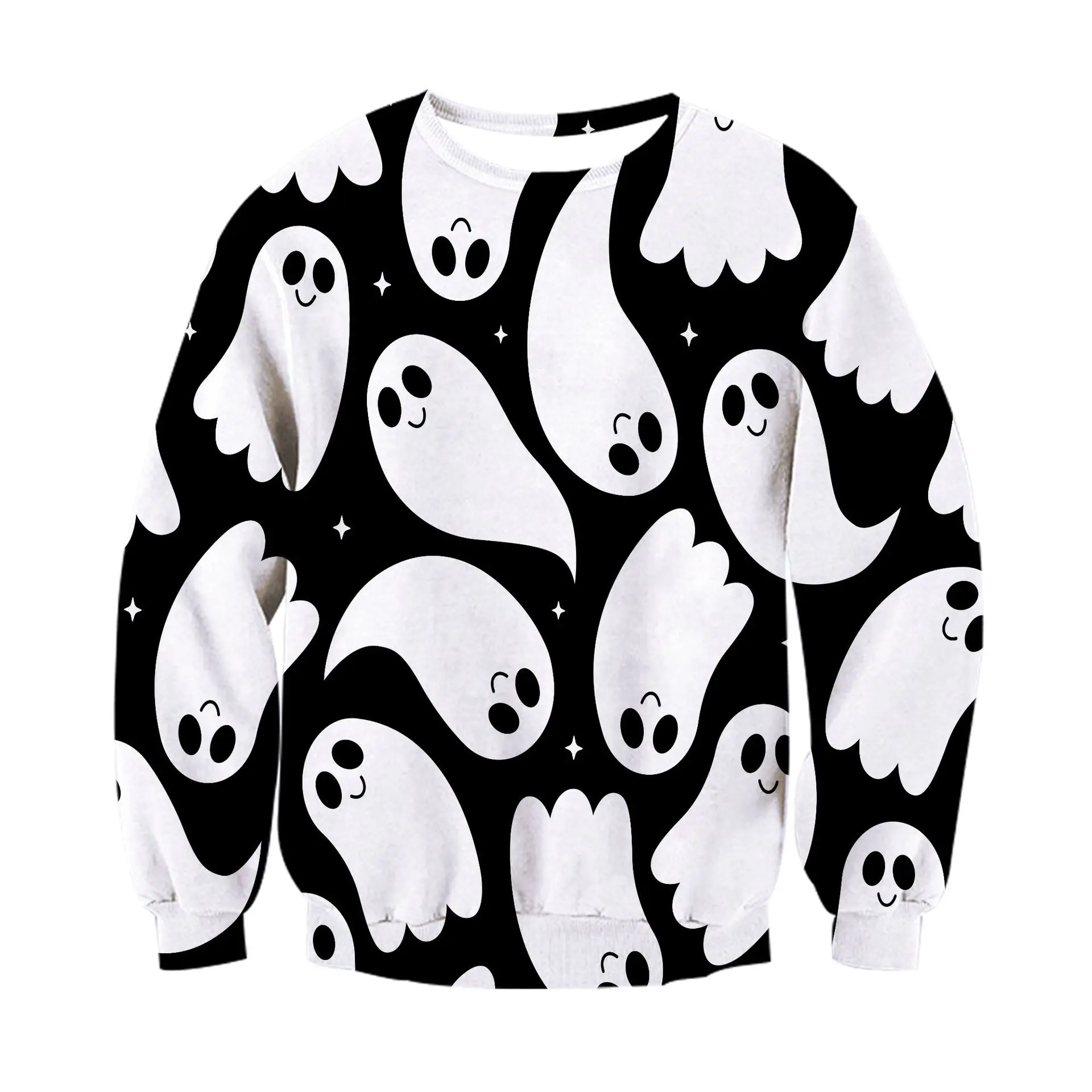 

Fashion Halloween Theme Funny Horror Little Ghost Graphic 3D Full Printed Polyester O-neck Hoodies Autumn Casual Sweatshirt Tops