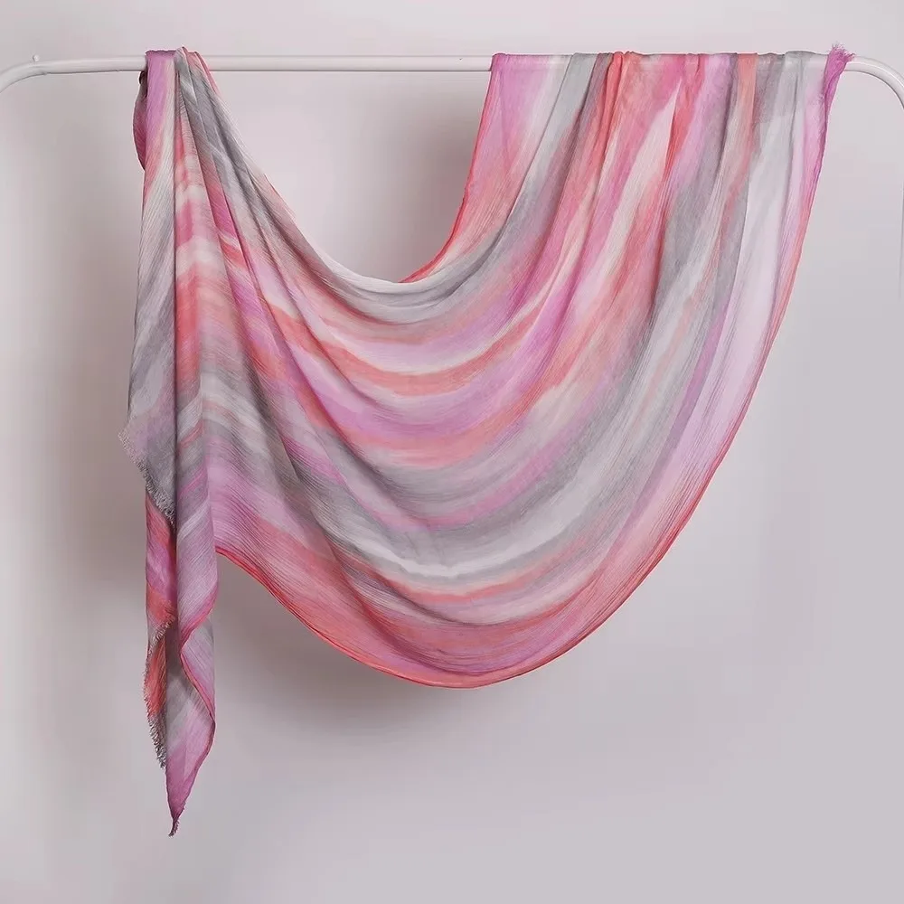 Gradient Tie-Dye Hijab Breathable Cotton Viscose Modal Blend Gradient Headscarf Soft Tie-Dye Pattern Cotton Hijab For Women
