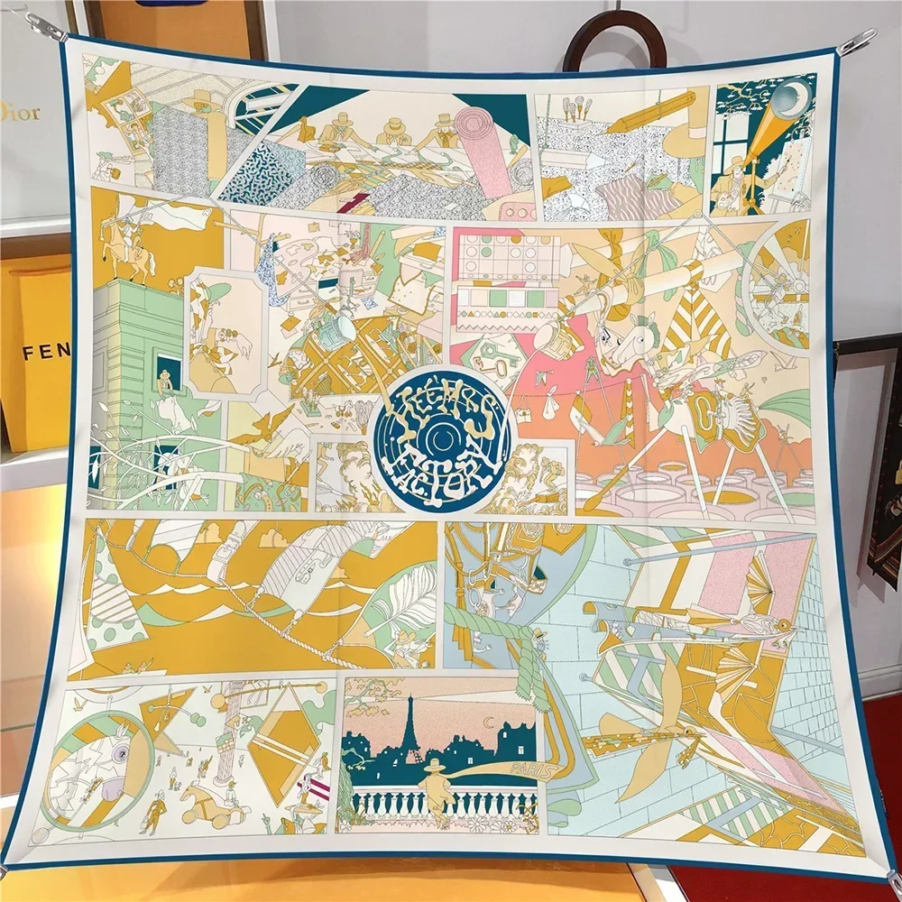 1PC Cartoon Comic Puzzle Versatile Women\'s Decorative Twill Shawl Gift Large Square Scarf Silk Scarf Spot Scarf Wholesale