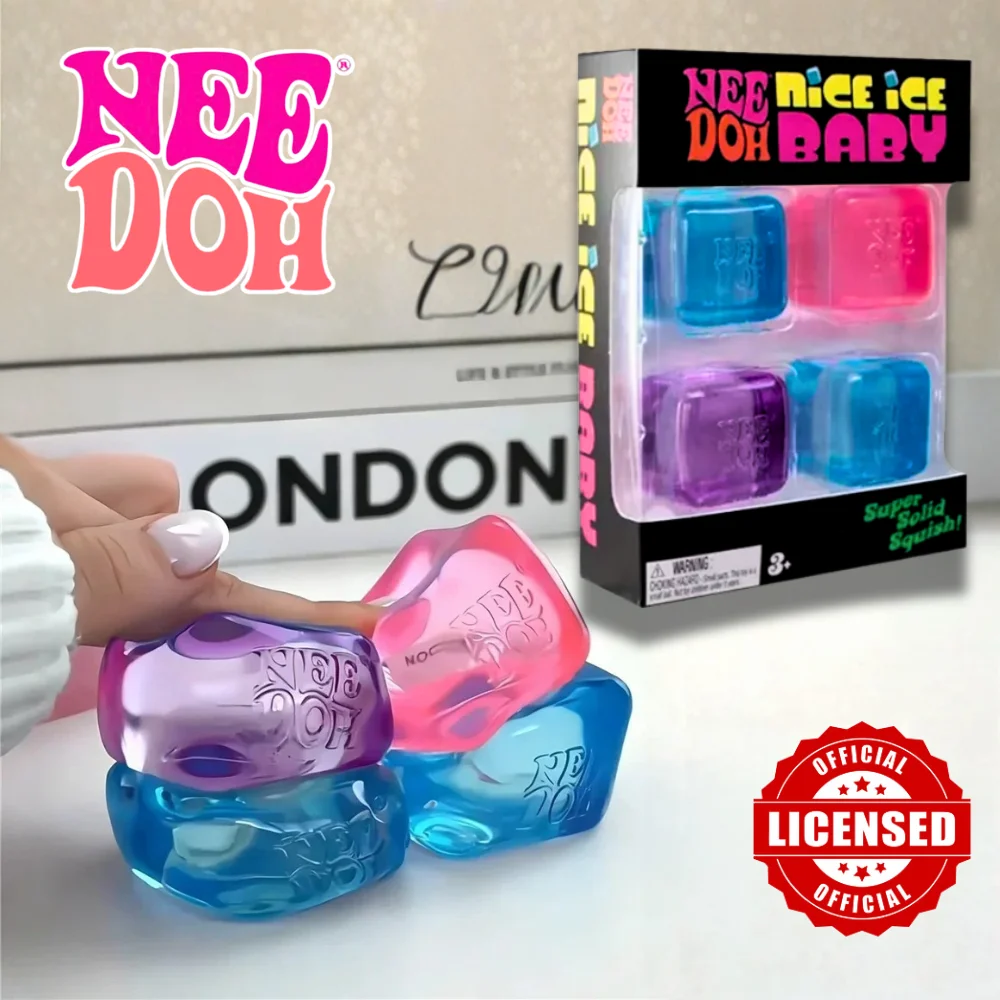 Lot de 4 cubes sensoriels Needoh Nice Ice Baby Fidget Cube, jouets sensoriels super solides, non toxiques, jouets à presser pour le TDAH et l'autisme, cadeau