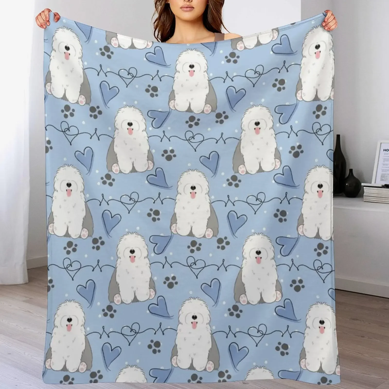 

LOVE Old English Sheepdog - Gray and White 1 Throw Blanket Luxury Brand Plaid warm for winter Cute Plaid Blankets
