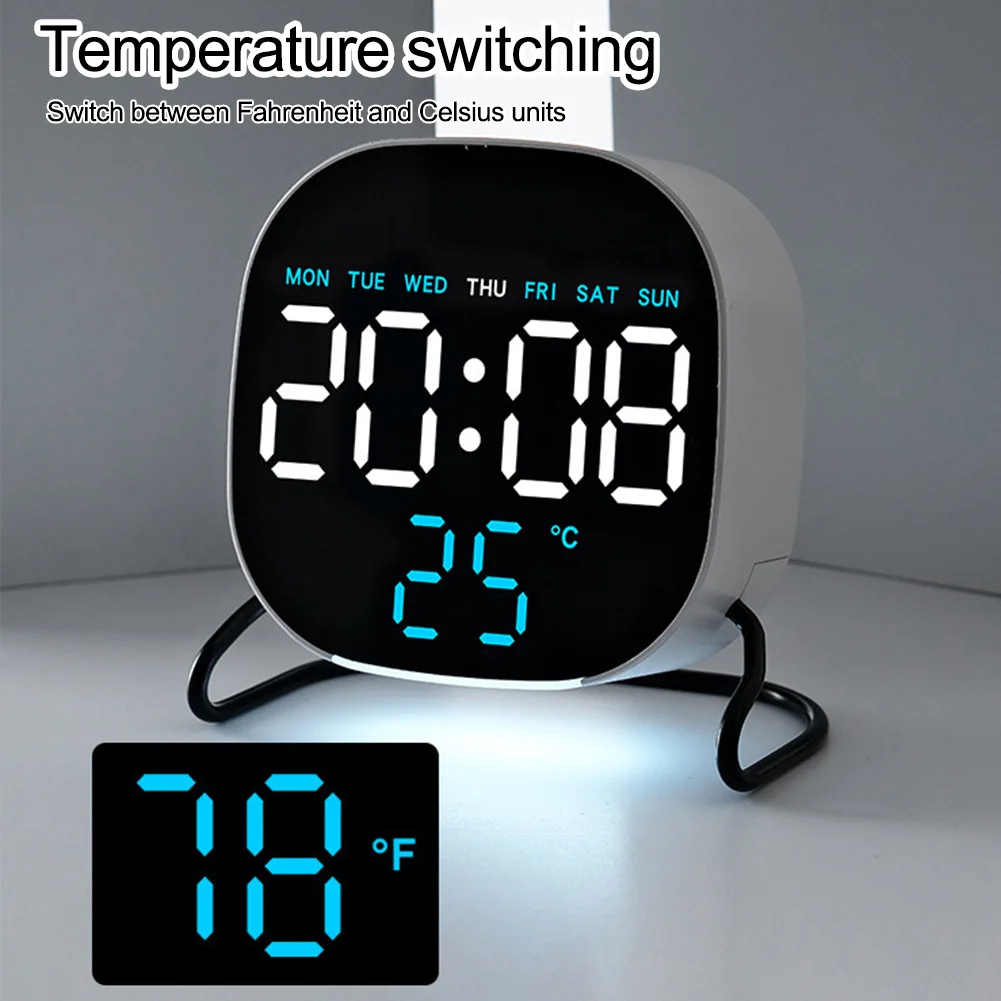 

Multi-functional LED Alarm Clock Atmosphere Lights Calendar Digital LED Clocks DST Date Display Table Clock For Bedroom