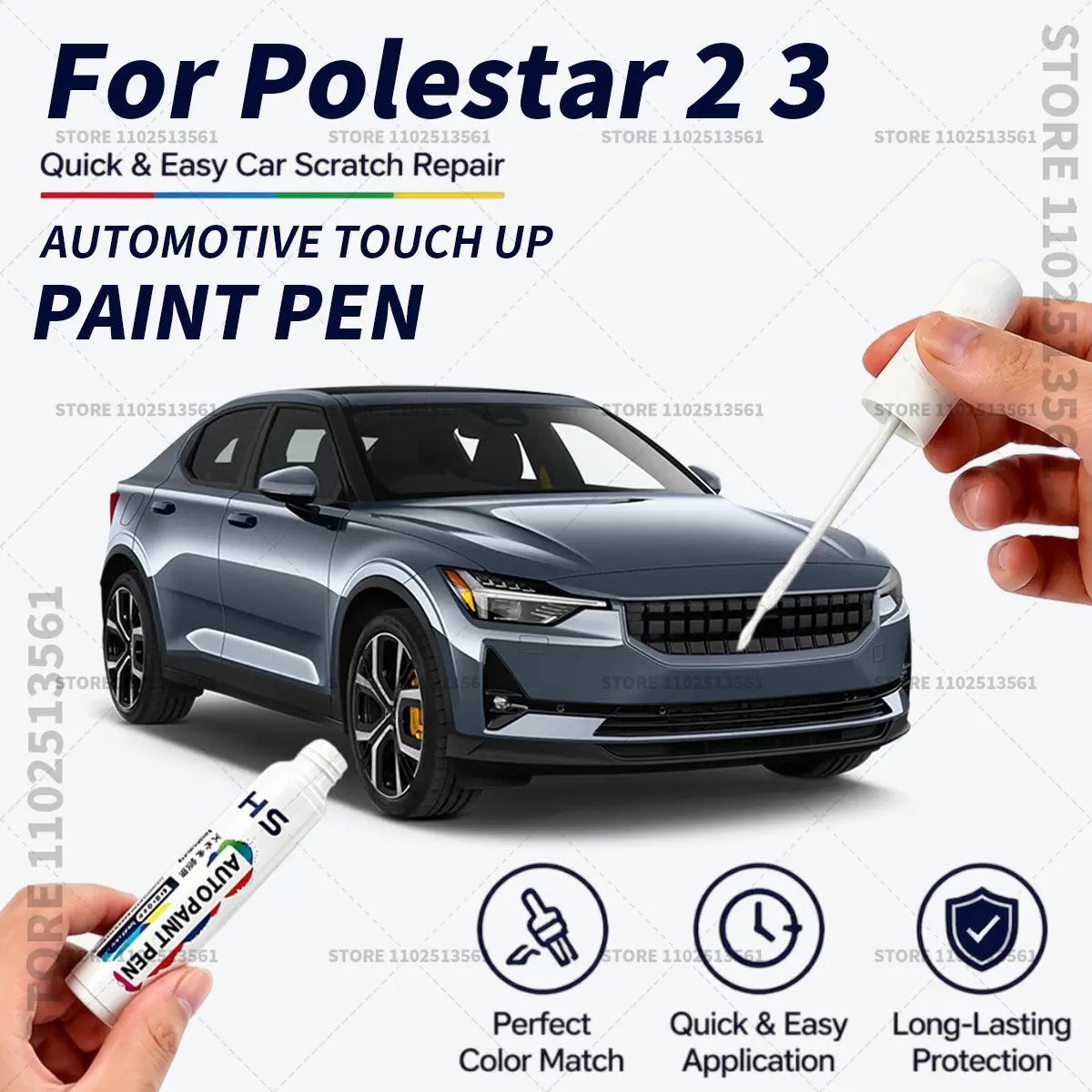 Quick Dry Car Touch Up Paint Pen Auto Scratch Repair Brush for Paint Chips Scratches and Scuffs For Polestar 2 3 White Black Red