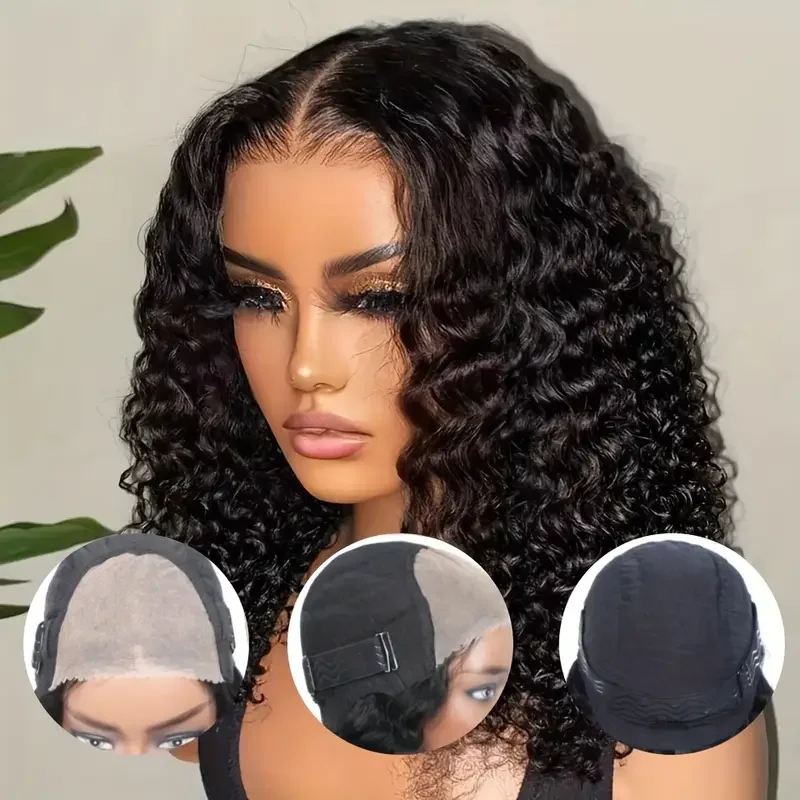 Vorgeschnittene, klebefreie, lockige Bob-Spitzenperücken für Frauen, 4 x 4, 13 x 4, HD, transparent, tiefe Welle, Spitzenfront, leimloser schwarzer Bob-Perücke