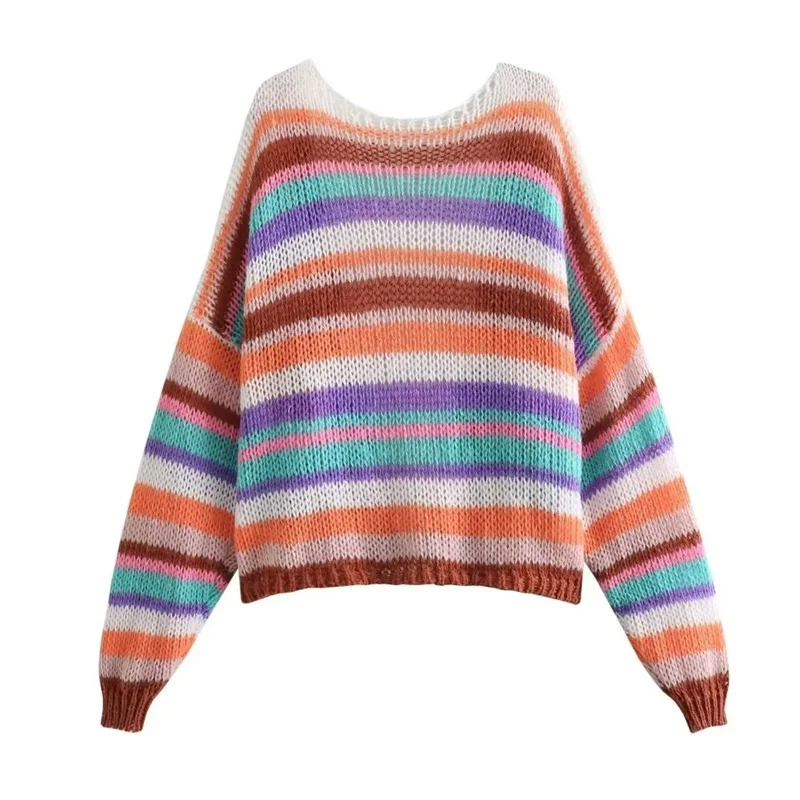 KEYANKETIAN 2024 New Launch Women Rainbow Knitted Cardigan Spring Holiday wind Soft Short Knitwear Female Crop Striped Sweater