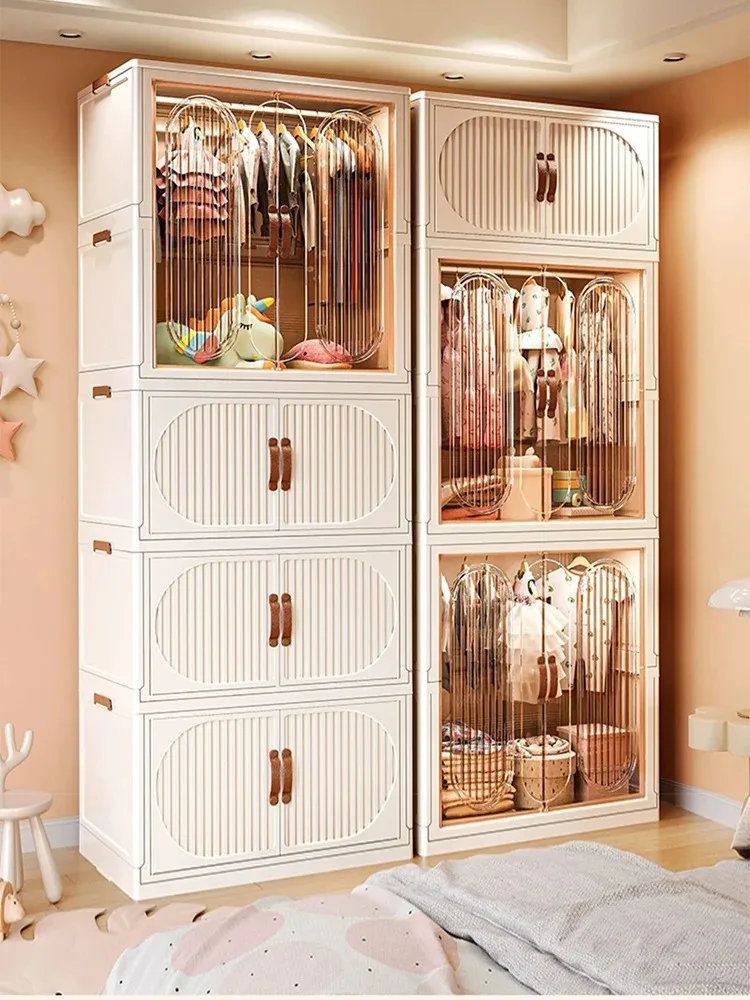 Free Installation Folding Wardrobe Large Capacity Baby Clothes Closet Cabinet Partition Organizer Bin Children'S Home Locker