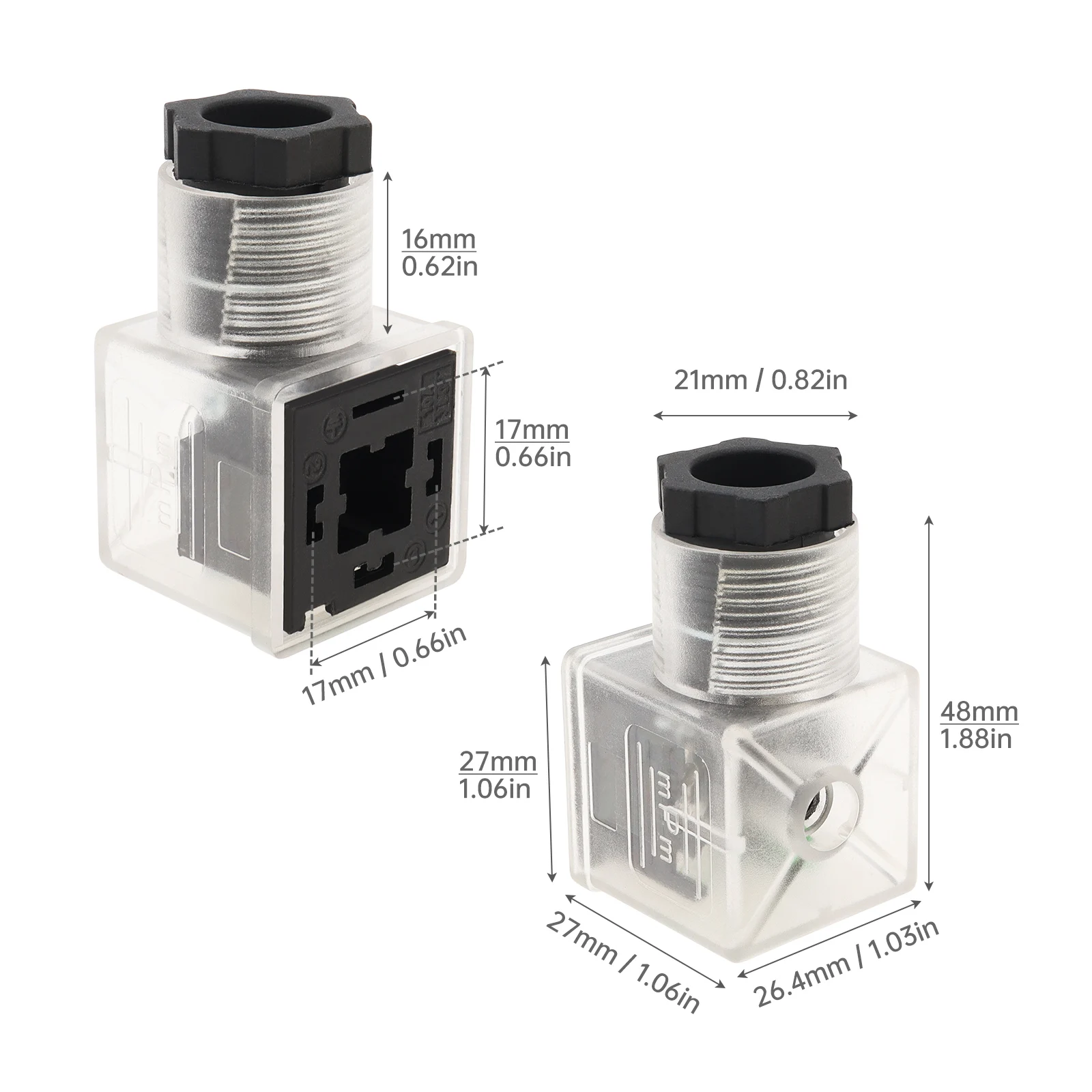 DC24V  Transparent Voltage Universal Hydraulic Solenoid Coil Plug with Light, without Wire, DC24 Solenoid Valve Coil