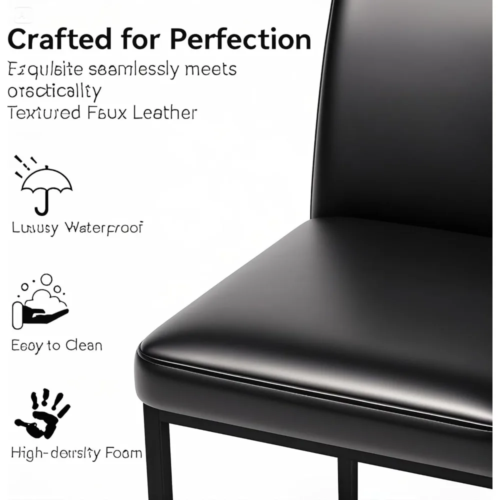 Black Bar Stools - 26 Counter Height Barstools, Modern PU Leather Kitchen Stools with Metal Base