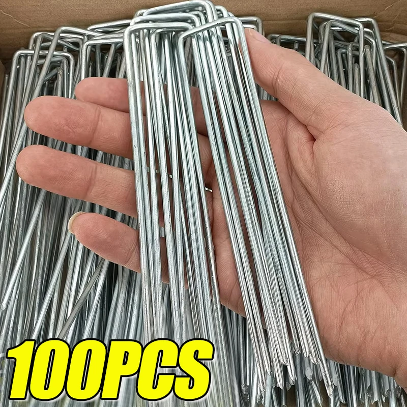 U-type Fence Tubing Stakes Sod Pins Heavy-duty Garden Staples Galvanized Landscape Spikes For Holding Lawns Barrier Ground Nails
