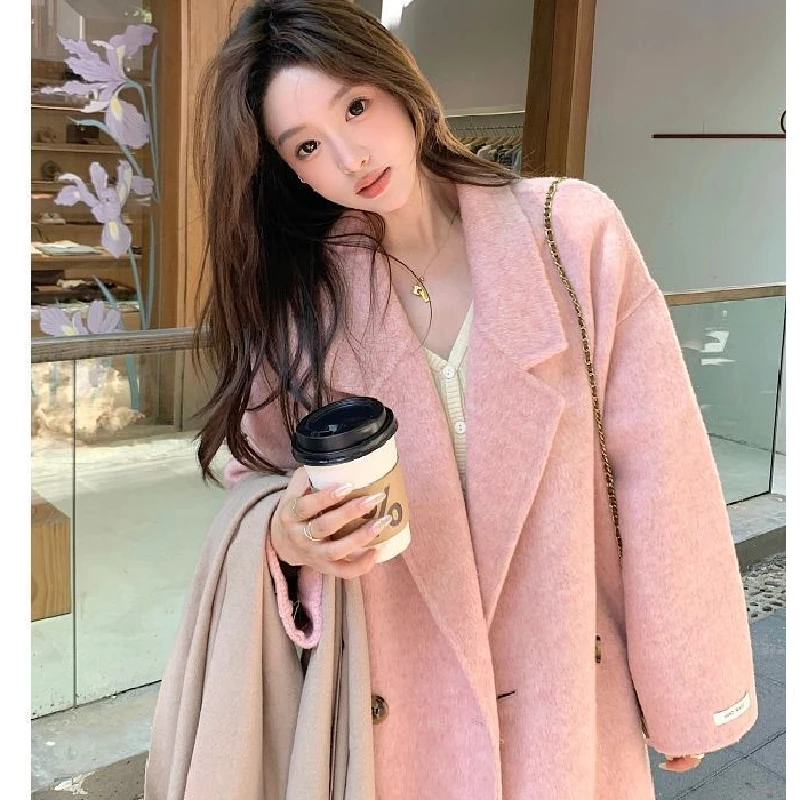 Elegant Woolen Coat Women's Mid-Length Thickened Loose Fit Autumn Winter New Style Hepburn Style Small Size Friendly Coat
