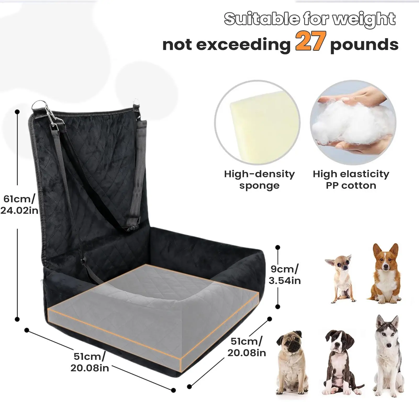 مقعد سيارة للكلاب مرتفع قابل للغسل 2 جيوب جانبية مقعد الحيوانات الأليفة جرو وسادة السيارات للمركبة RV SUV شاحنة المقعد الأمامي والخلفي #6