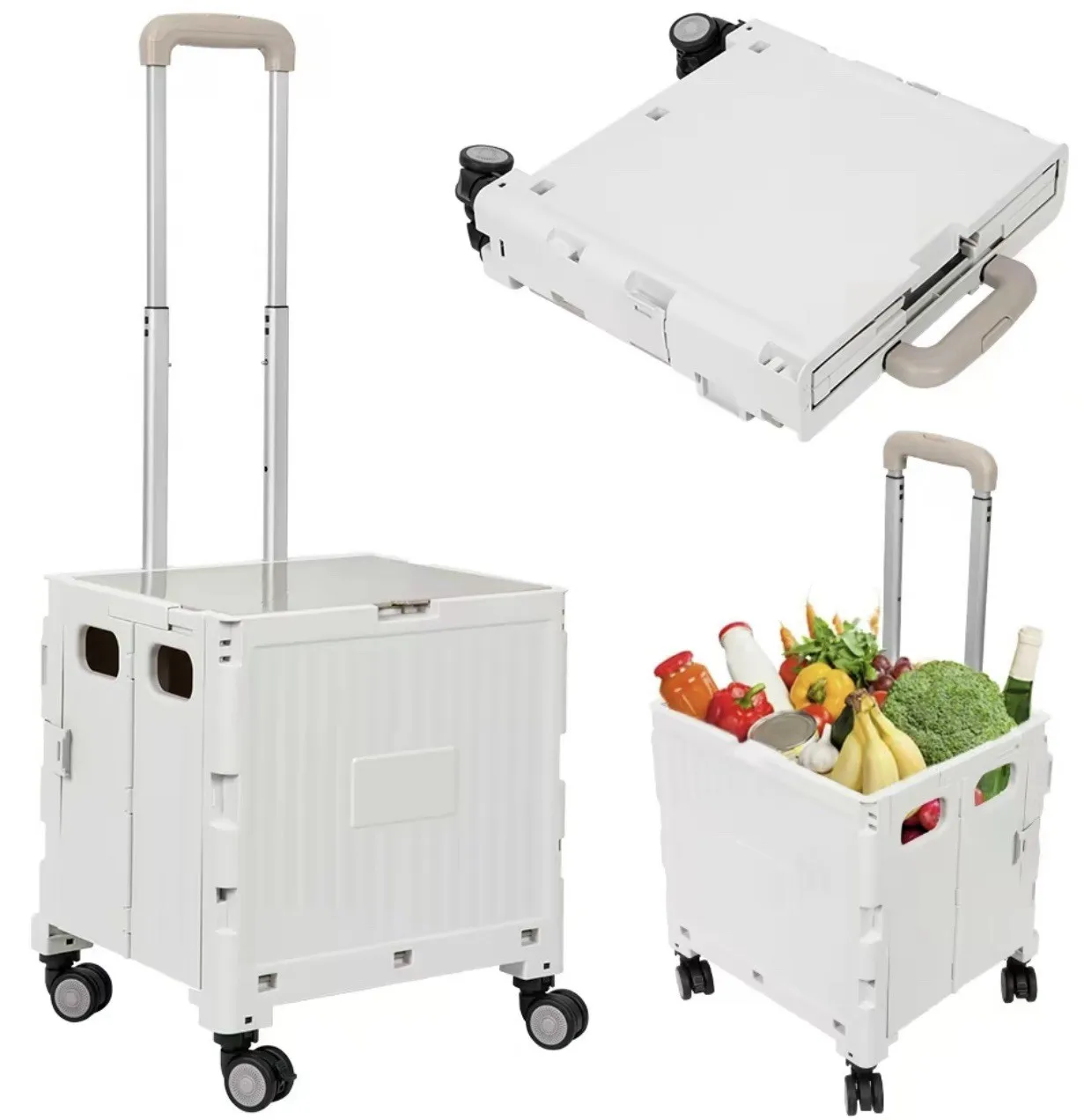 

Folding Rolling Cart with Lid,Collapsible Trolley for Shopping and Office(Gray)