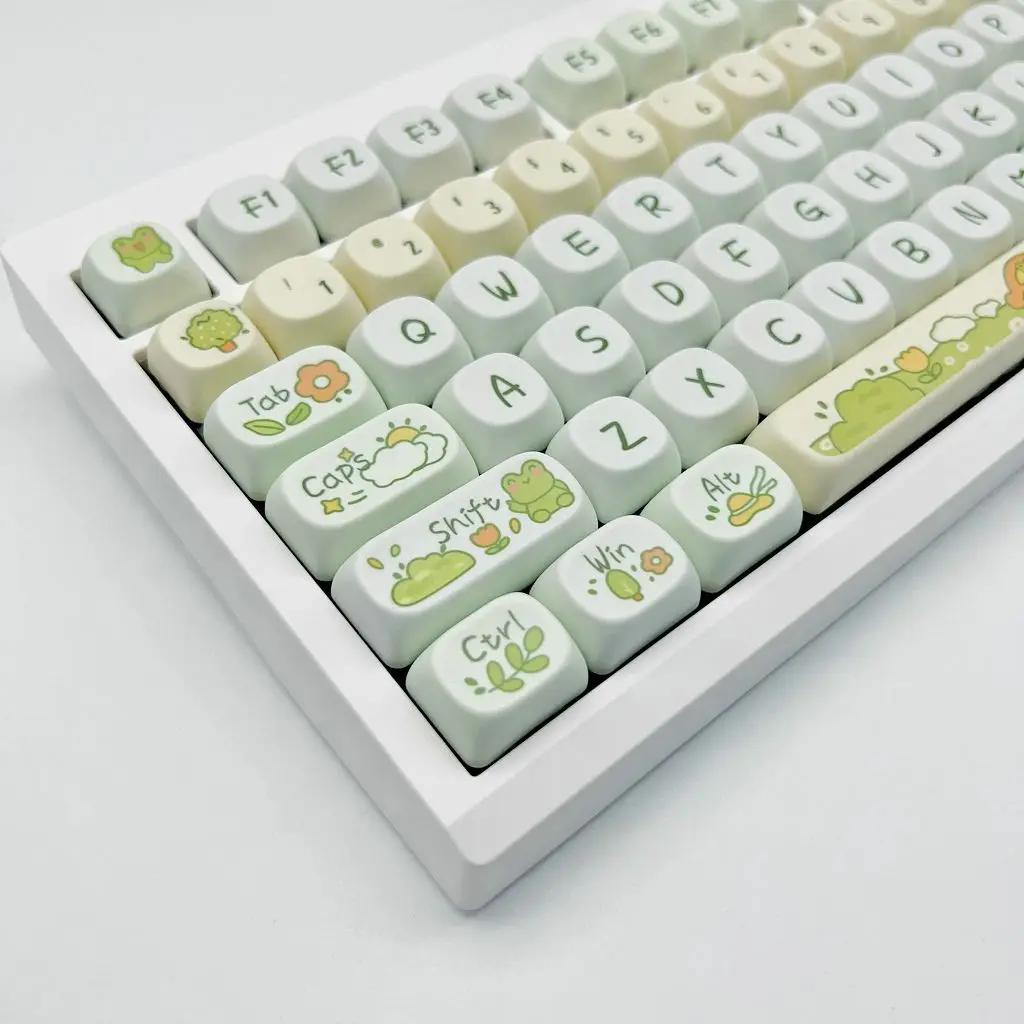 138 Keys Dye Sublimation PBT Keycaps Frog Spring Themed MOA Profile Keycaps for Gateron Cherry MX Switches Mechanical Keyboard