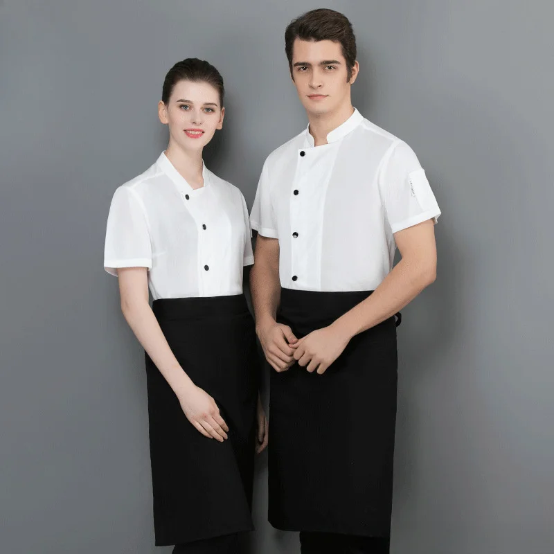 Sleeve Cooking Shirt Cool Work Tops Food Service Black Kitchen Outfit  Chef Jacket Men Women Short