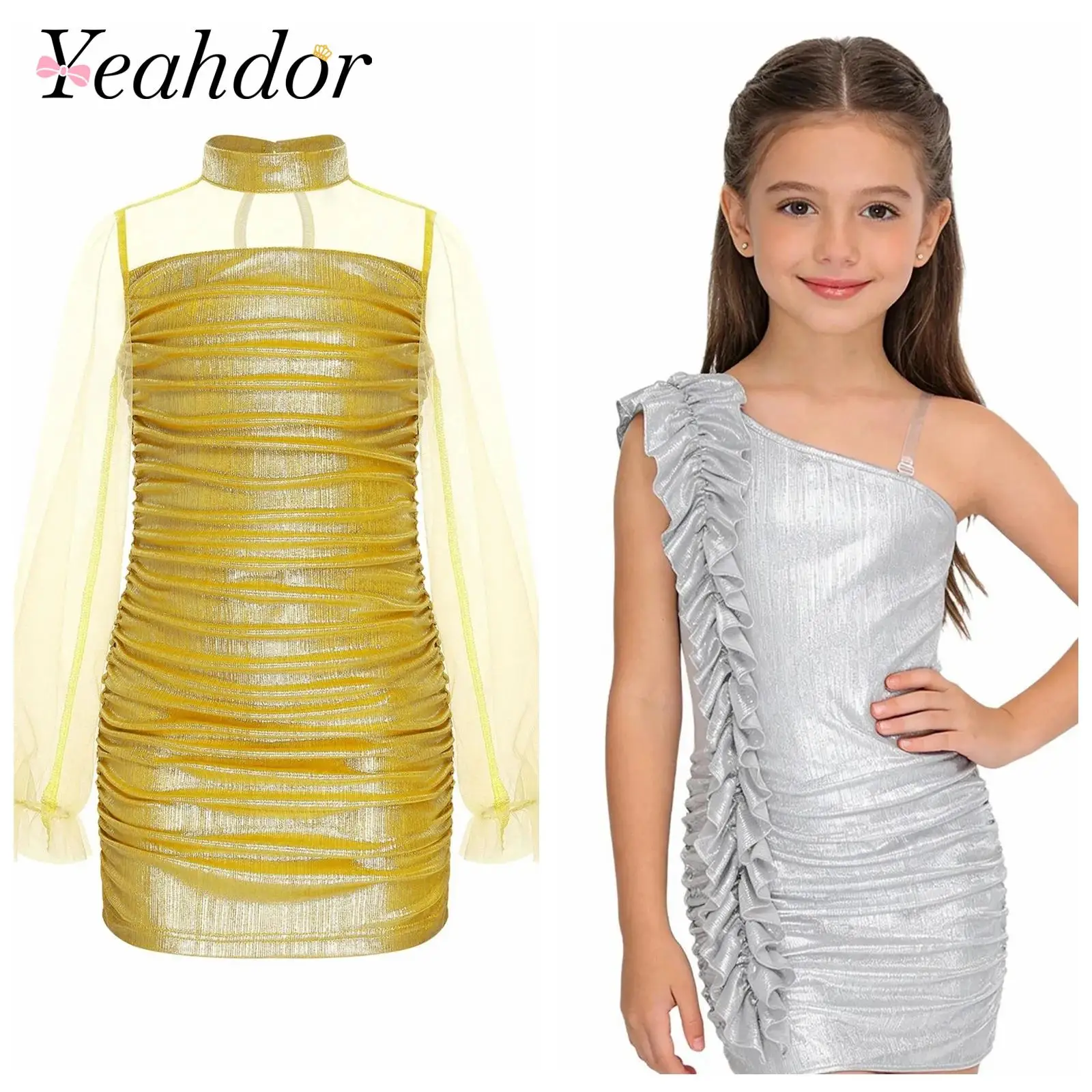 

Teen Homecoming School Dance Party Dress Girls Sparkly Princess Vestidos Children's Birthday Party Graduation Gown Disco Costume