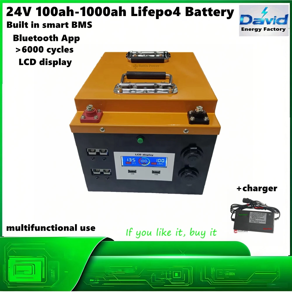 بطارية Lifepo4 ذات الجهد الذهبي 24 فولت: سعة كبيرة 100-1000 أمبير في الساعة، لا توجد قلق في نطاق الطاقة، مناسبة لأجهزة متعددة #2