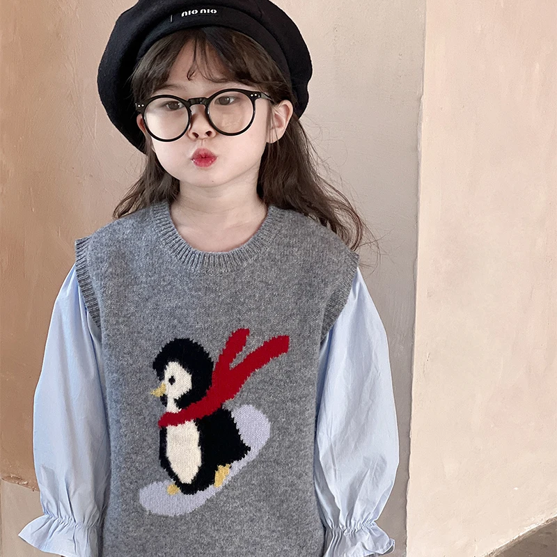 100% الصوف الخالص الأطفال محبوك سترة بلا أكمام الوالدين والطفل سترة الفتيان الفتيات الخريف موضة الصوف محبوك سترة سترة #5