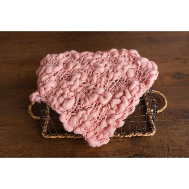 Gruby Koc Dziecięcy z Wełny Merino - Pleciony Wełniany Rekwizyt do Zdjęć Noworodkowych do Otulania i Dekoracji Pokoju Dziecięcego. Rekwizyty do fotografii noworodkowej.