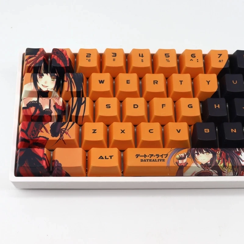 Anime Date A Live Tokisaki Kurumi Keycaps Oem Height 108Keys Cosplay Keycap Mechanical Keyboard Accessories