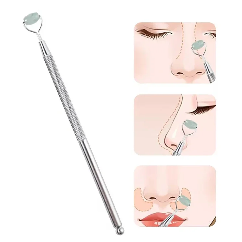 

Ролик из натурального нефрита против морщин для глаз Guasha, двухсторонний скребок для кожи, камень для лица, укрепляющий массажер для лица, против старения, слоеных глаз