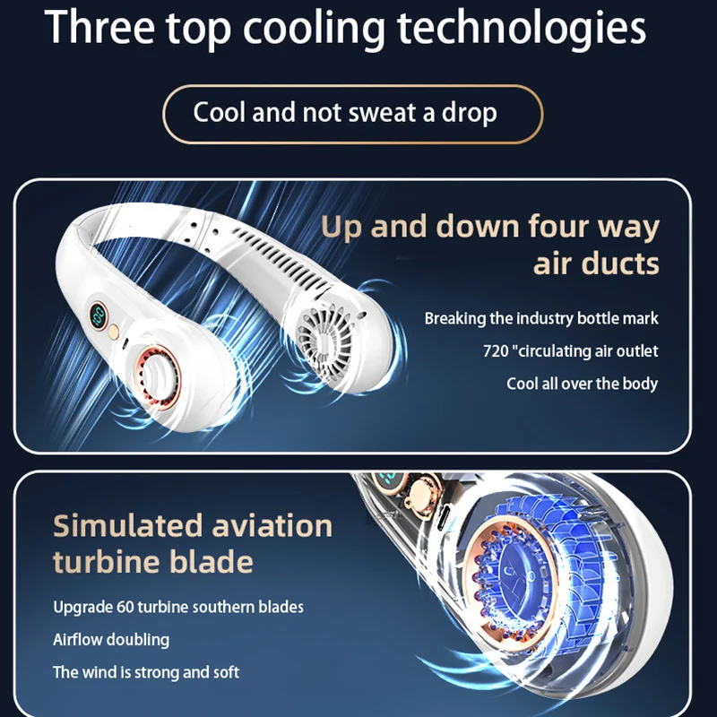 Xiaomi Youpin-ventilador de cuello colgante, portátil, sin aspas, Mini USB, recargable, silencioso, pantalla Digital LED, ventilador eléctrico, Enfriador de aire de verano