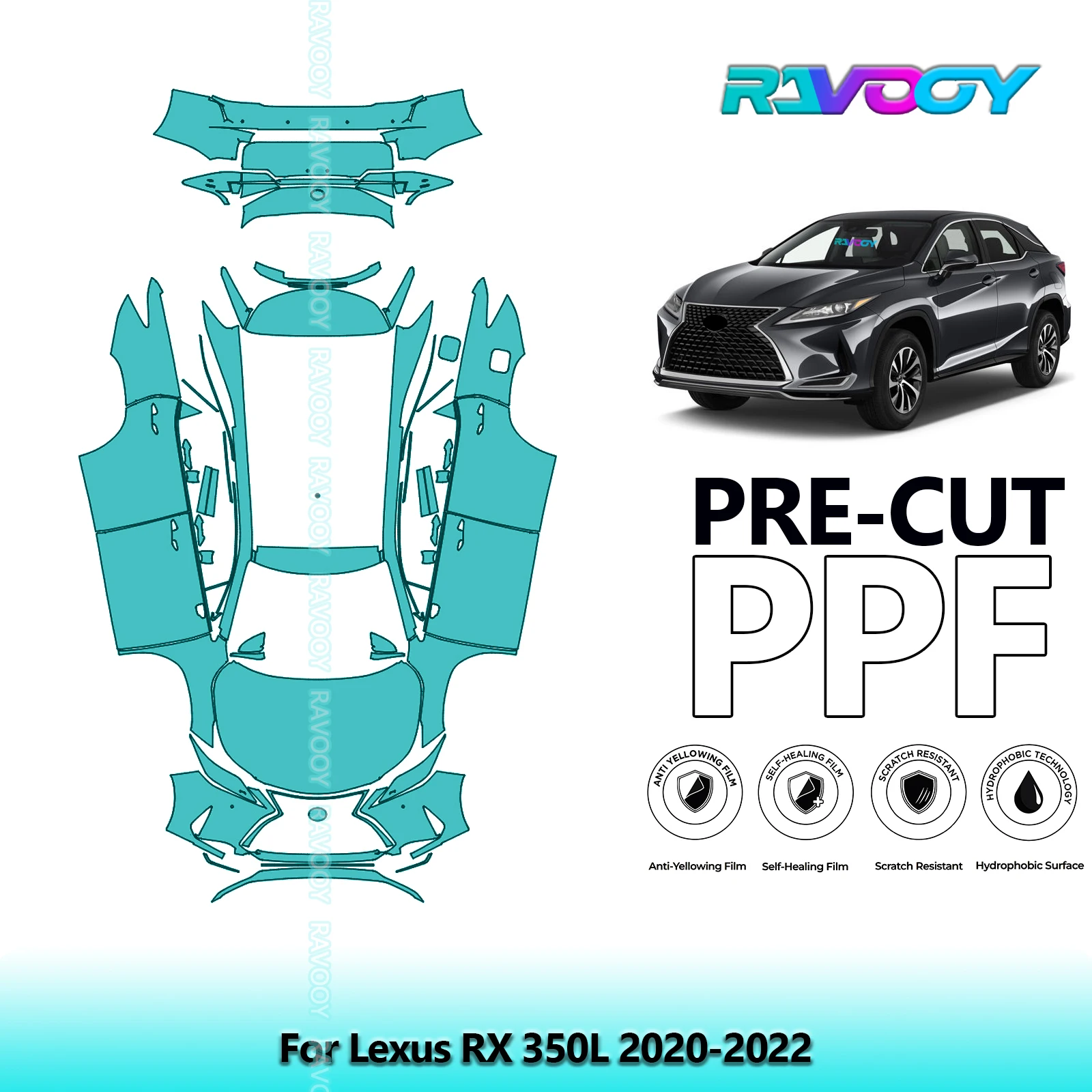 RAVOOY 8.5Mil Custom-Fit Precut TPU PPF Full Vehicle Clear Bra Stone Guard EU UK For Lexus RX 350L 2020-2022