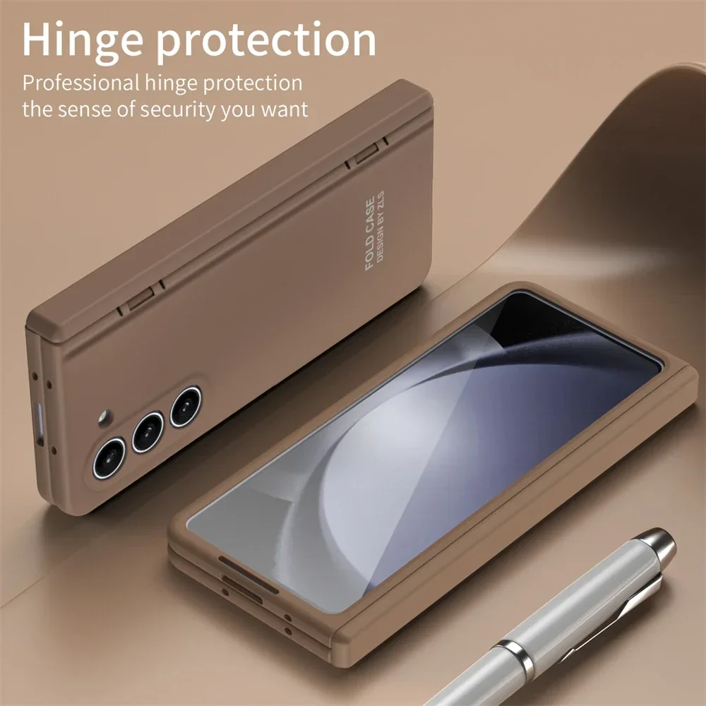 Hinge Protection Hard PC Caramel Color Phone Case For Samsung Galaxy Z Fold 5 Case Shockproof Cover For Galaxy Z Fold 4 Shell